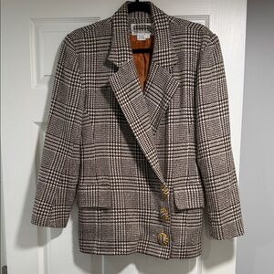 Classic Plaid Women's Blazer Jacket - Brown/Black
